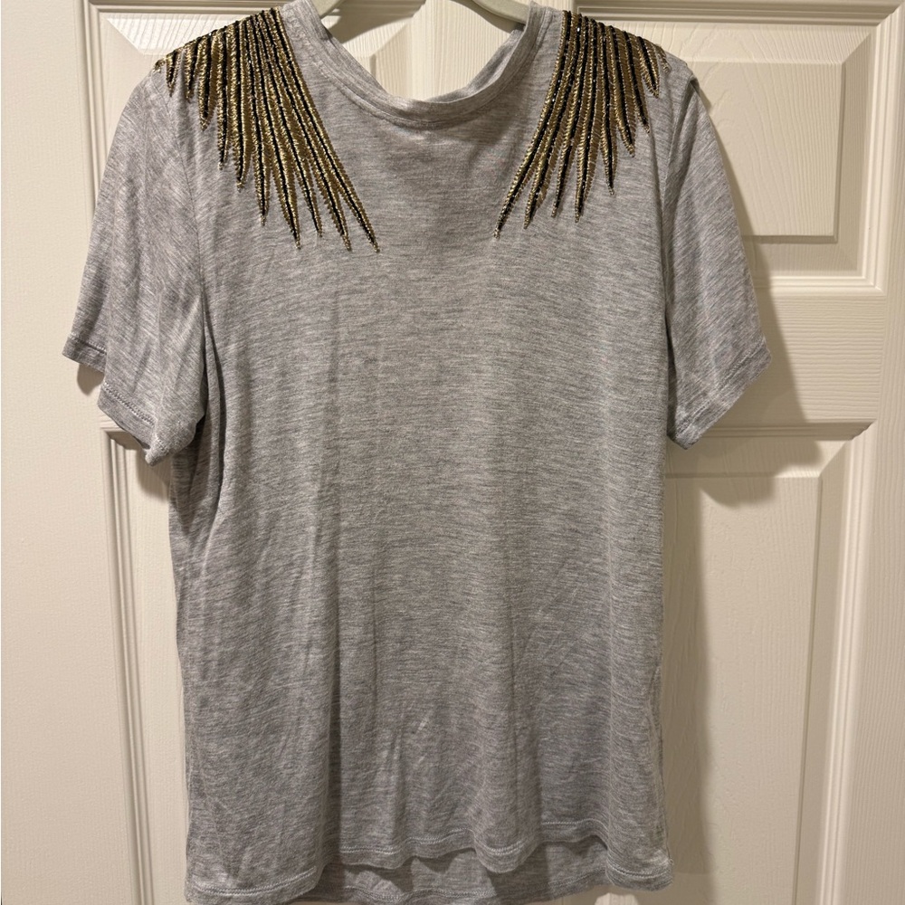 Haute Hippie Gray Top with Gold Wing Accents